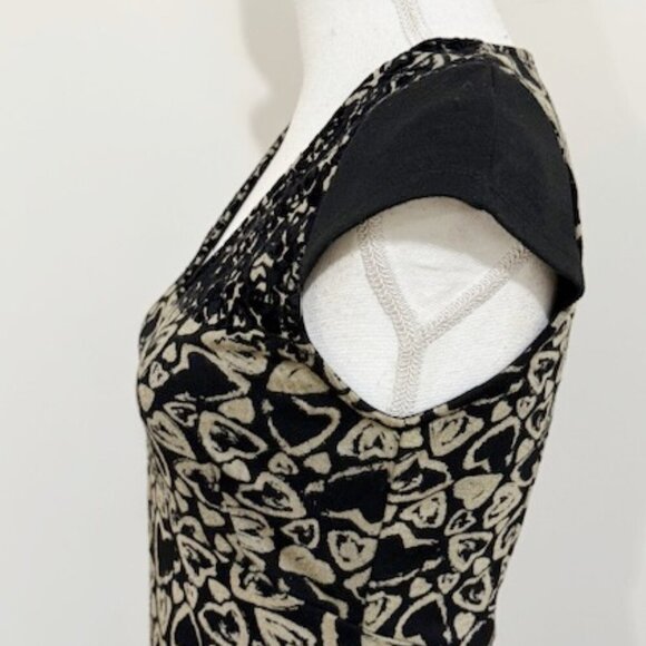 Desigual Black & Tan Heart Print Dress Cap Sleeves Pullover Short Size S - Picture 4 of 8